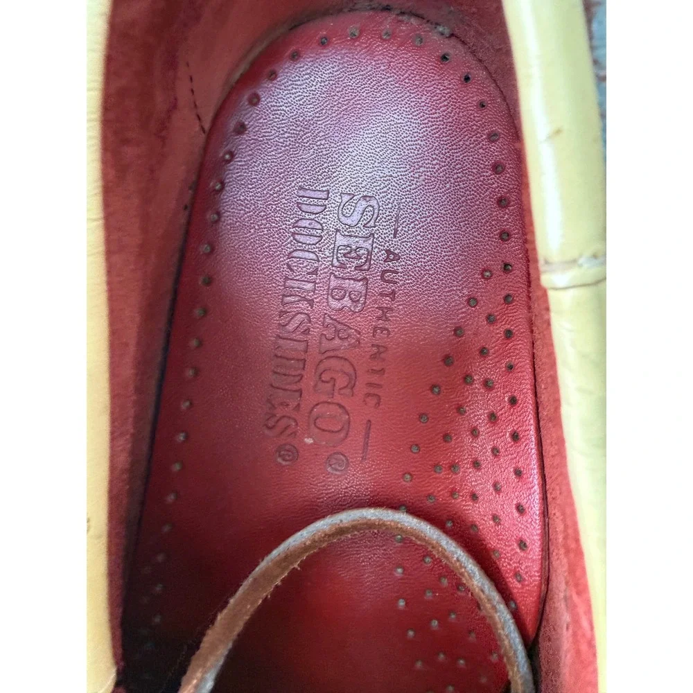 Sebago Docksides Boat Shoes Red Yellow Green Leather Vintage Handsewn Mens 9
